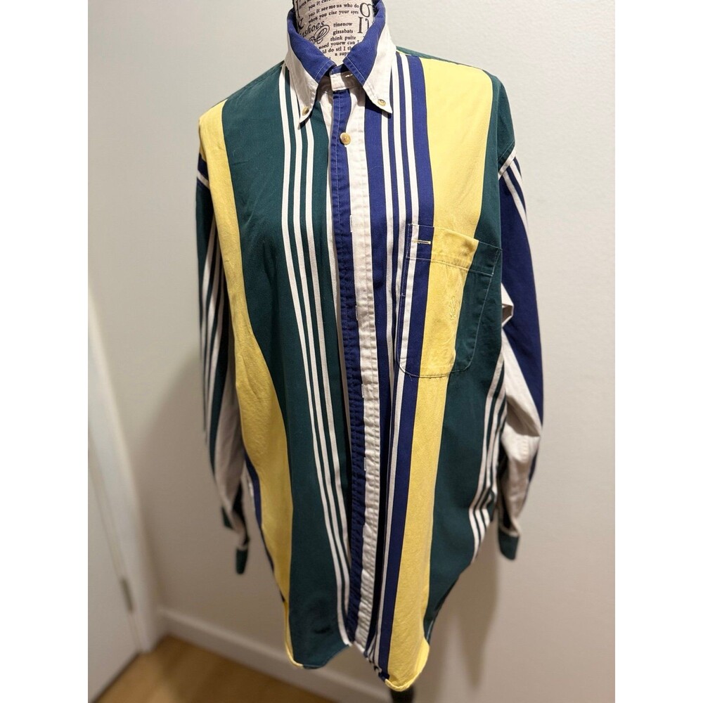 Vintage Preppy 90s Nautica Striped Long Sleeve Button Down Shirt Men's M